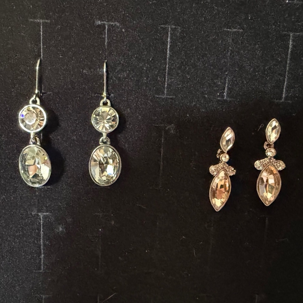 Vintage Givenchy Earrings 2 Pair Crystal Drop Rhinestone Silver Tone Designer